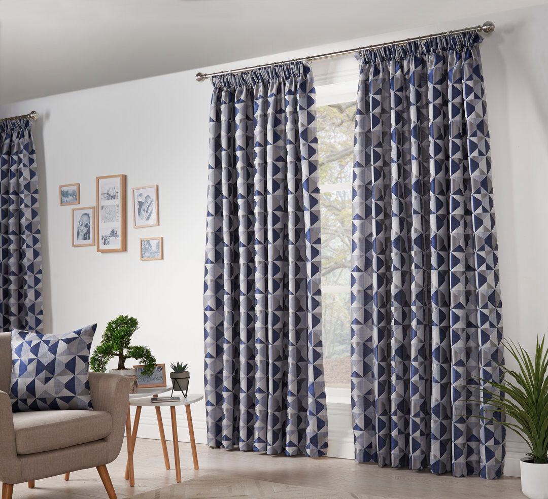 Hykkon Stamper Room Darkening Curtain Pair Navy/Silver 229 x 229 cm