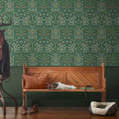 Vliestapete "Blackthorn", grün (grün1), B:10m L:2,5m, Vlies, WILLIAM MORRIS AT HOME, Tapeten, Designer Tapete, 10mx52cm (ca. 5m2)