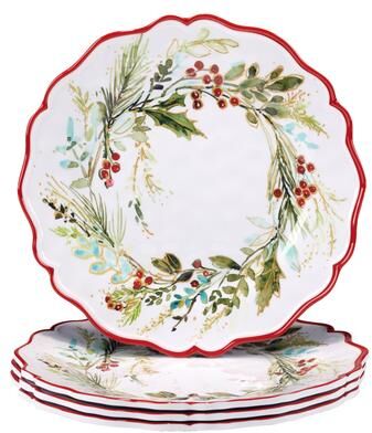 "Certified International Christmas Gatherings 11"" Melamine Dinner Plates, Set of 4 - 11"" Diameter"