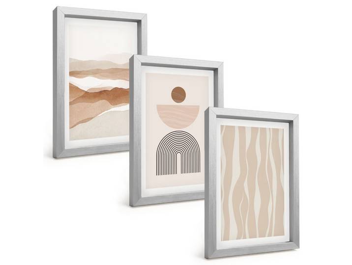 BILDER SET 3er Set - 20x30 cm Silberner Rahmen - Abstrakte Landschafts- und Naturgeometrie