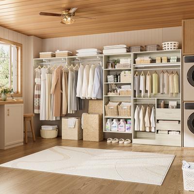 Rackcog "Qvella 59""-132"" Closet System with Adjustable Shelves and Drawers,Multi-Functional Combination Wardrobe System Closet Organizer"