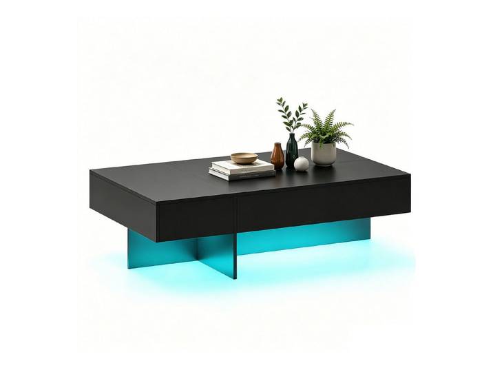 KOMFOTTEU Couchtisch, Kaffeetisch mit 20-Farbiger LED Beleuchtung & Fernbedienung