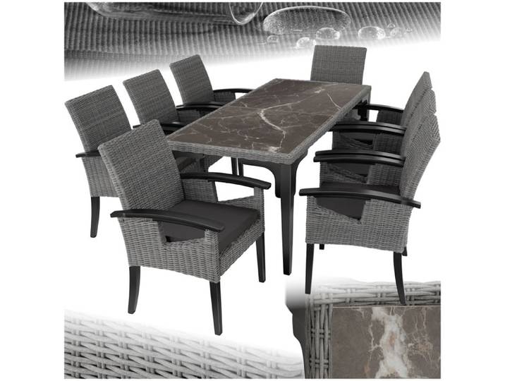Salon de jardin - TECTAKE - Ensemble détente repas d'extérieur FOGGIA 8 places avc accoudoirs table avec plaque amovible - Gris