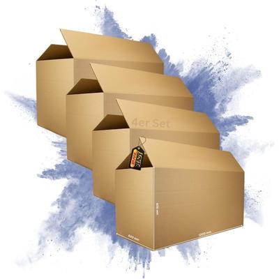 PROREGAL 4x Versandkarton 2-wellig | LxBxH 1200 x 600 x 600 mm | Mit Höhenriller & Belastbar bis 30 kg | Faltkarton Karton Paket für Versand mit DHL
