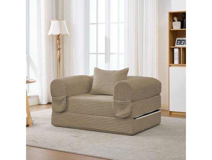 WUVRIE Canape modulable 3 places en velours cotele marron 1 place + 2 places sans cadre