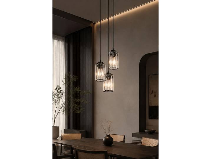 Lampe suspendue pour table à manger, lampe de salle à manger suspendue - Lampe suspendue à 3 flammes, noire, moderne, pour table à manger, salon, chambre à coucher, lampe suspendue en cristal, design