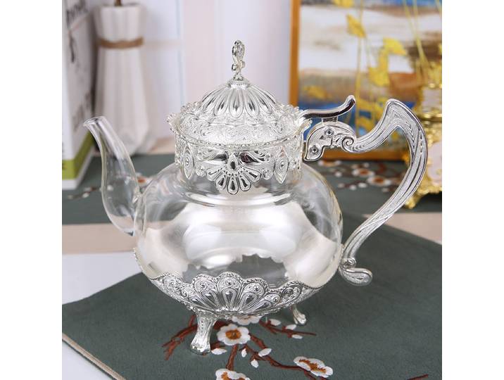 Théière en verre doré pour cuisine, bouilloire froide en métal, cafetière, style européen, décoration de la maison, verrerie, cadeaux d'anniversaire et de mariage, palais
