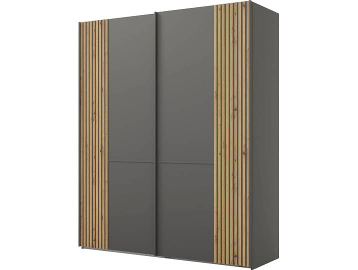 Schwebetürenschrank MUSTERRING Isabelle , grau (graphit, dekor), B:197,3cm H:236cm T:67cm, Hartfaserplatte, Holzwerkstoff, Schränke, Schwebetürenschrank, Türen mit Lamellenoptik, verschiedene Grössen und Farben, Höhe 236cm
