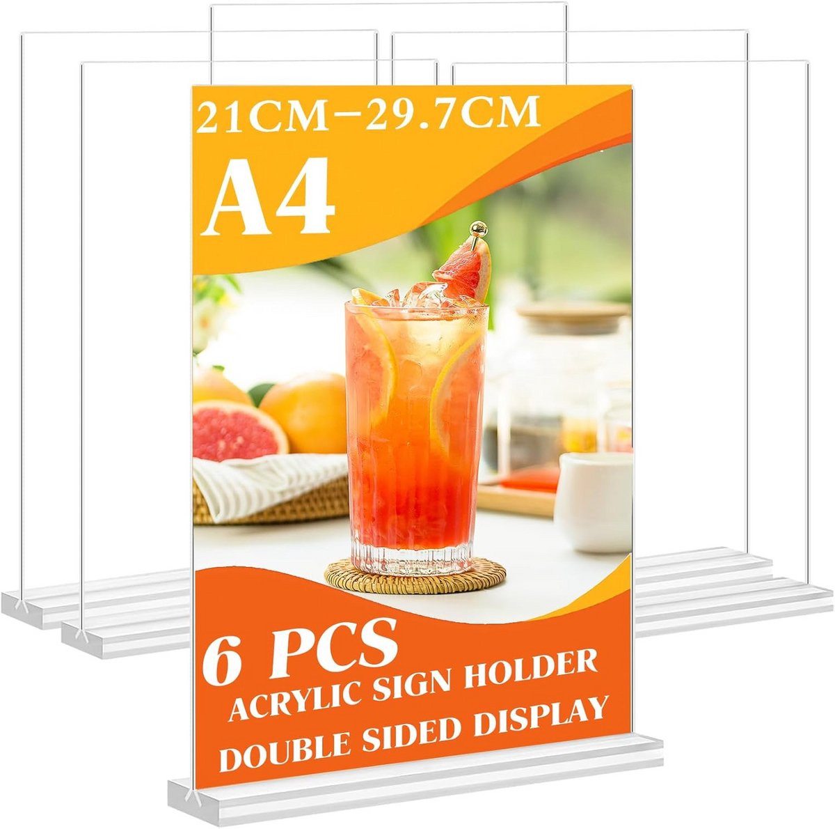 6x A4 Acryl Bordhouder T-Model Dubbelzijdig Doorzichtig Display voor Menu, Flyer of Prijskaart