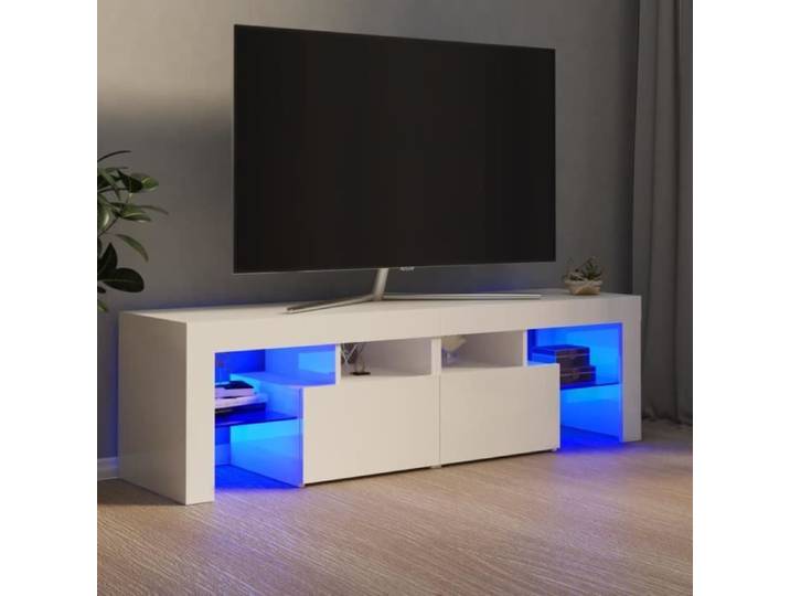 JILI*NEW Meuble TV avec lumières LED Armoire TV moderne Blanc brillant 140x35x40 cm22531