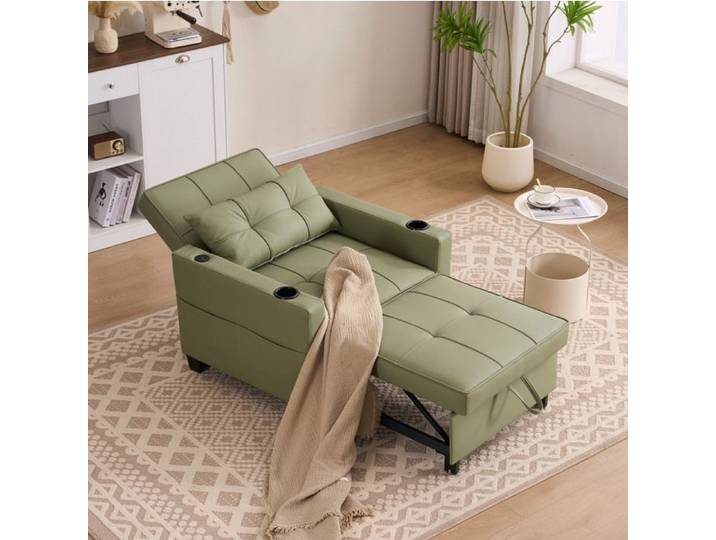 WOVREO Fauteuil-lit 1 place convertible 3 en 1 extensible vert avocat avec USB et porte-gobelets
