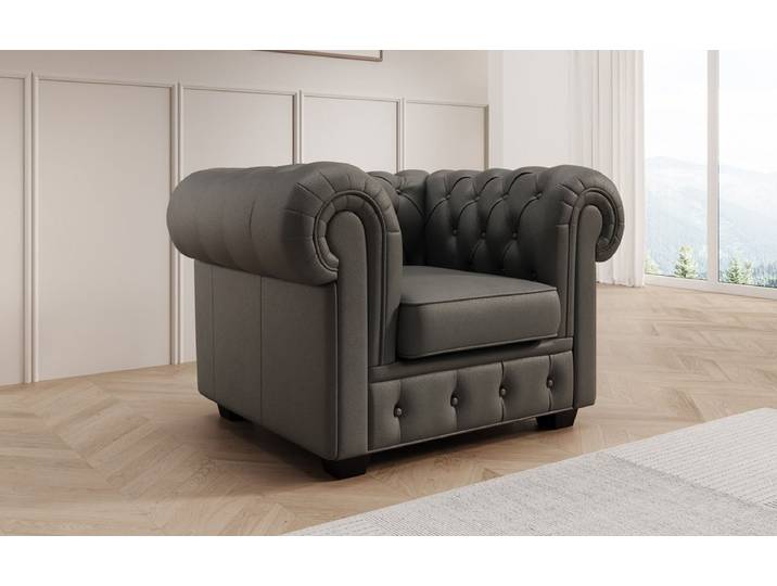 Chesterfield Sessel Royal in Echtleder - Blau - Echtleder - Luxusbetten24
