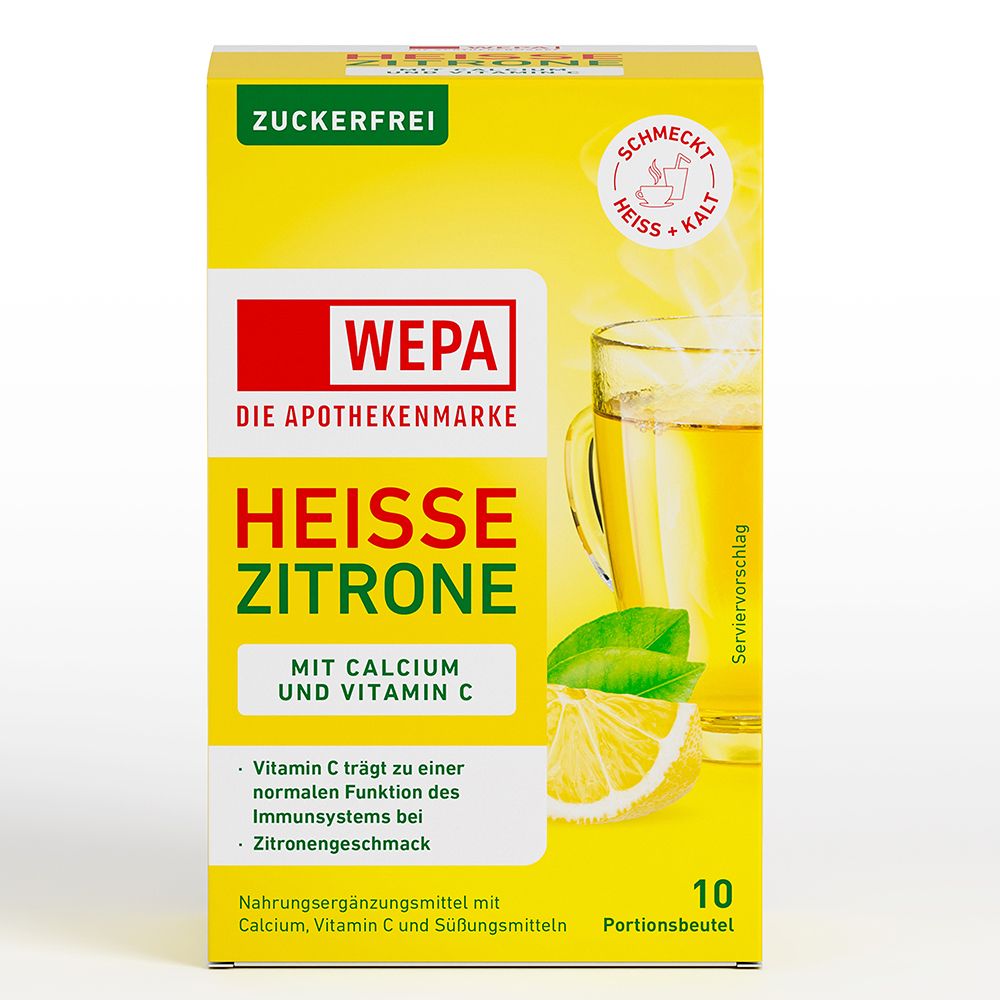Wepa heiße Zitrone+Vit.C+Calcium zuckerfrei Pulver 10x10 g