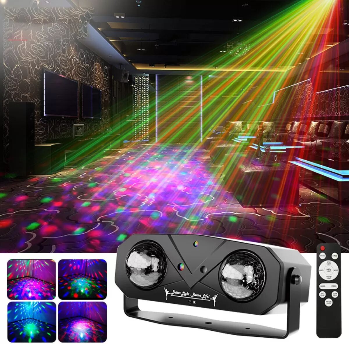 INF Dual-Head Magic Ball Light 12W mit US-Stecker – RGB rotierende Disco-Lampe mit Wellenlichteffekt für Bar, KTV, Party