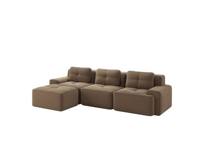 ULEVR canapé modulaire d angle 3 places assise profonde 74 cm - sans montage tissu côtelé marron