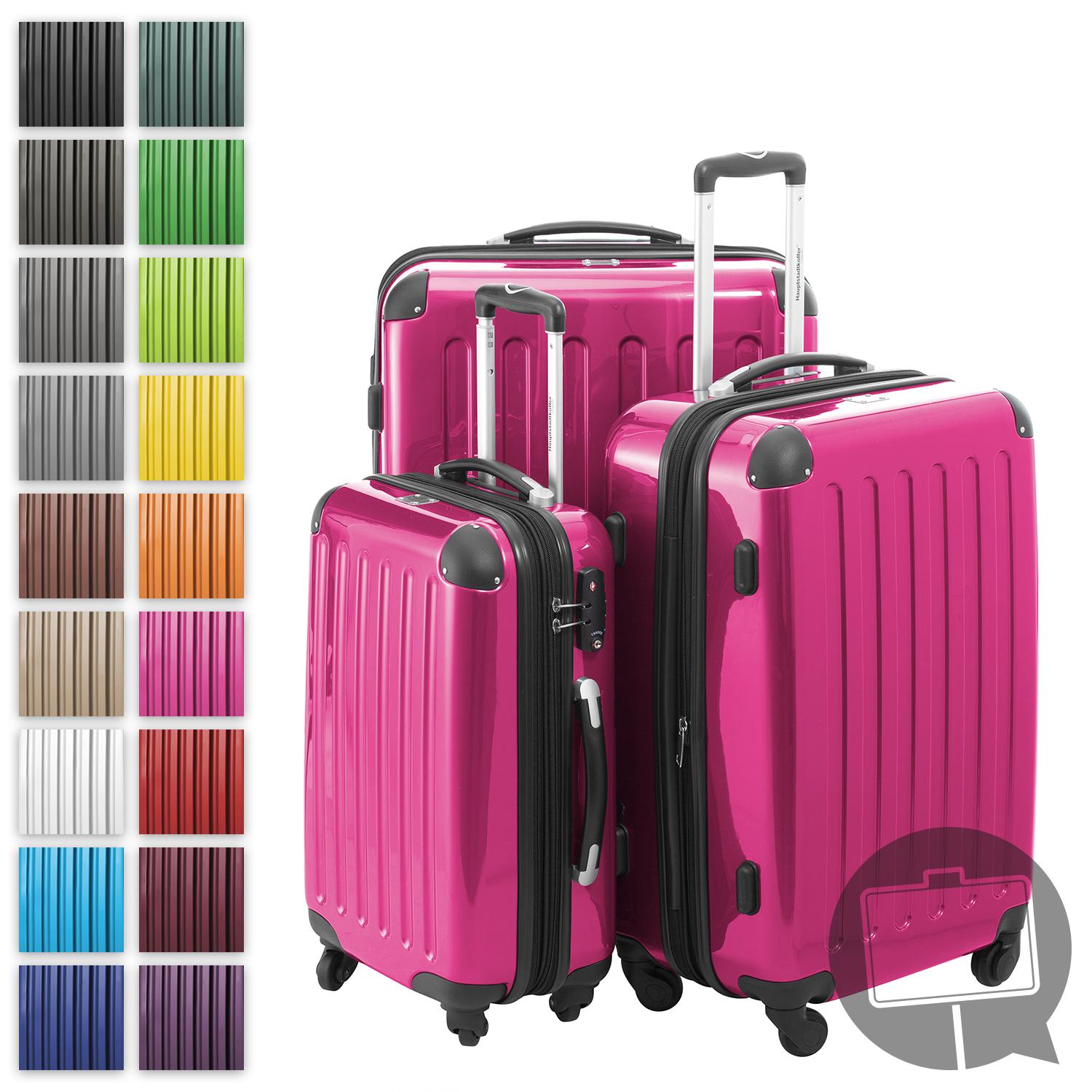 HAUPTSTADTKOFFER - Alex - Kofferset 3 Größen Hartschalenkoffer Trolleys erweiterbar, 4 Rollen, Hartschale glänzend Reisekoffer Set, expandable travel luggage,Magenta