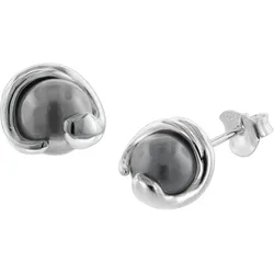 trendor 08779 Damen Ohrringe Silber 925 Ohrstecker Graue Glasperle