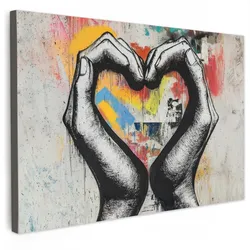 LEINWANDBILD Hände - Herz - Straßenkunst - Graffiti Deko Schlafzimmer 30x20 cm