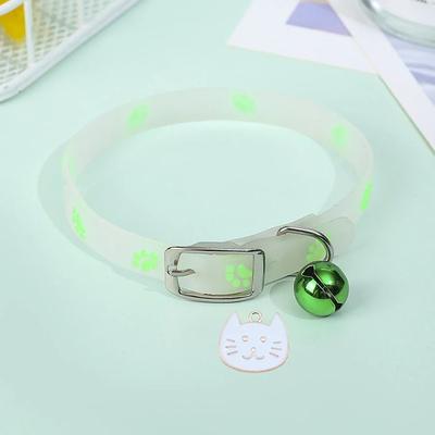 Inspired Finds GlowPaw Reflective Cat Collar Luminous Paw Print Breakaway Collar With Charm & Bell For Cats And Kittens green