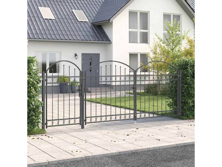 vidaXL Gartentor mit gewölbtem Oberteil ASSEN 400 x 100 cm Stahl Grau