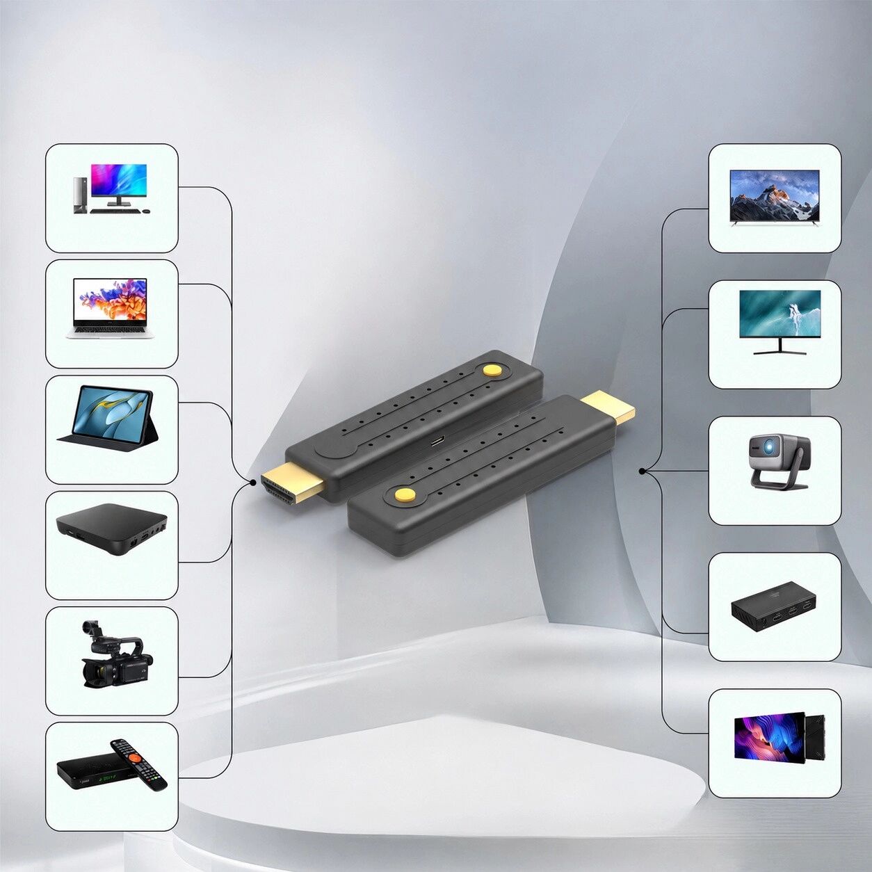 INF Kabelloser HDMI-Extender 100M (Grau) - 1080P/60Hz Plug-and-Play, Type-C 5V1A Stromversorgung