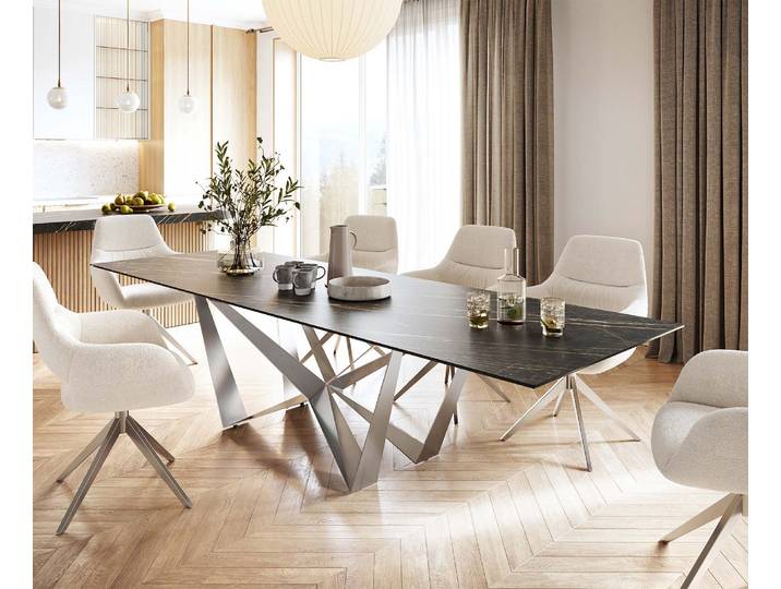 Esstisch Edge 300x100cm Keramik Laminam®Noir Desir Braun Spider Flachstahl Edelstahl, Esstische