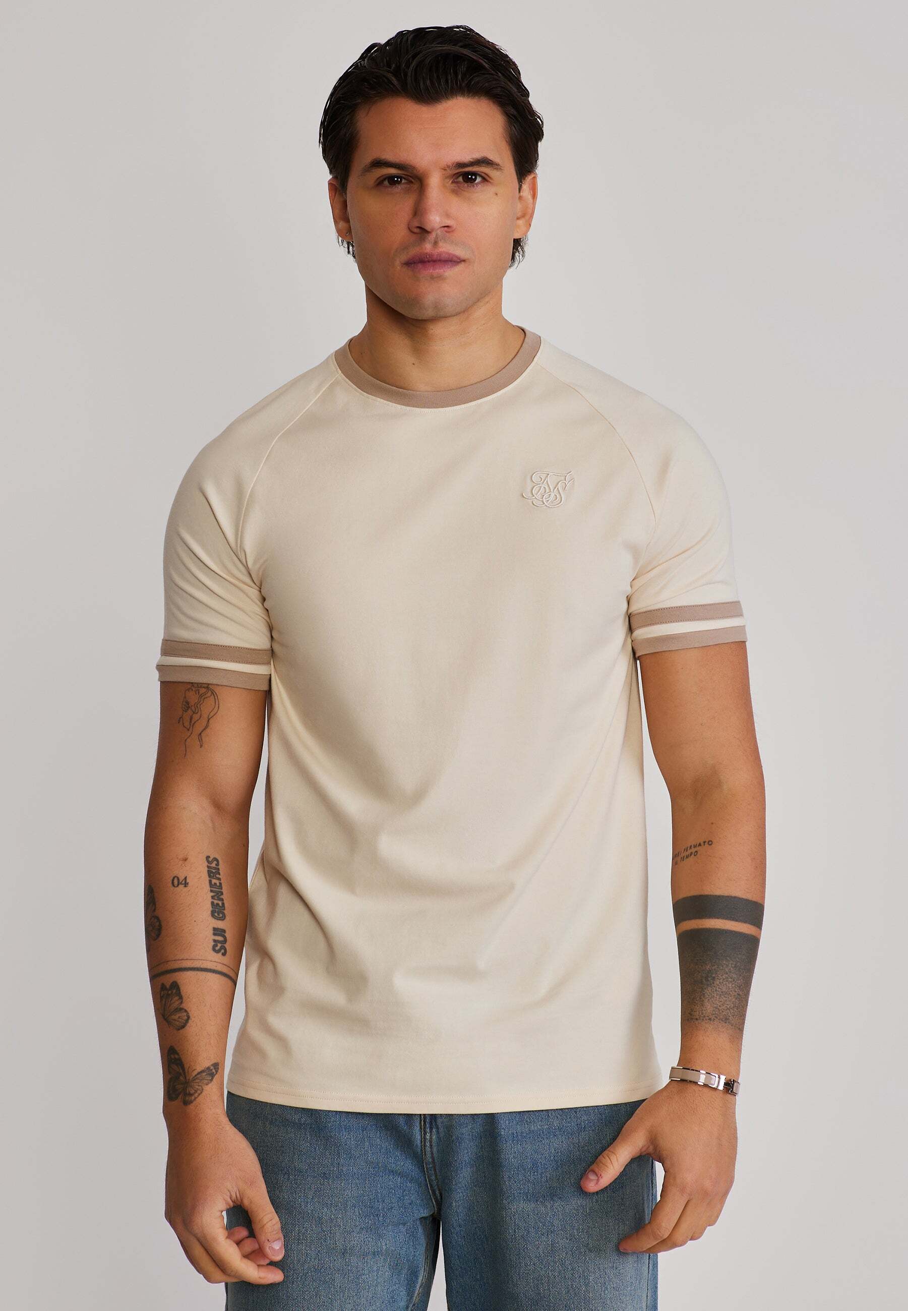 T-Shirt SIKSILK "Siksilk T-Shirt Tournament", Herren, Gr. S, beige (ecru), Obermaterial: 95% Baumwolle CO. 5% Elasthan EL., Shirts T-Shirt ecru S