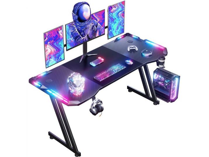Bureau Gaming LED 160 cm avec Tapis de Souris RGB - Bureau Gamer Ergonomique et Mobilier PC Noir 160×60 cm