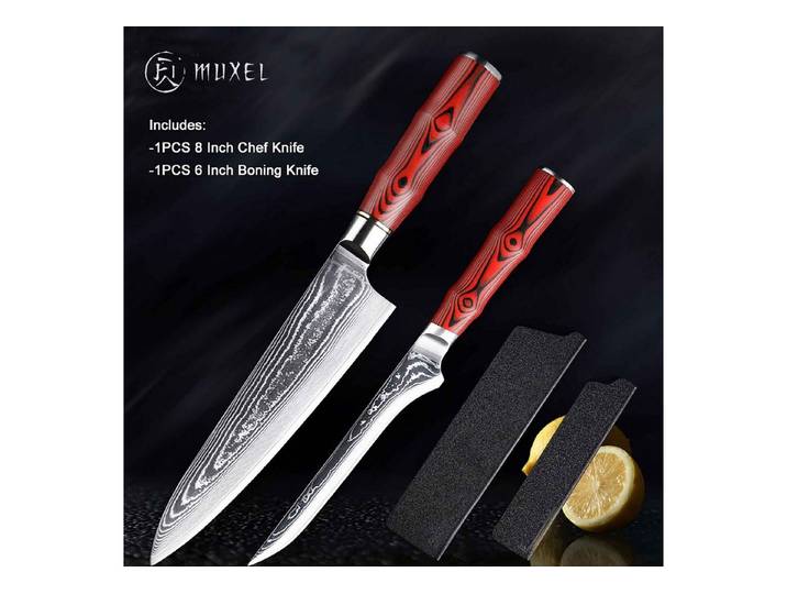 Muxel Messer-Set Damastmesser Küchenmesser Set 2er Set Kochmesser und Ausbeinmesser (Set, 2-tlg., 2er-Pack), extra scharf