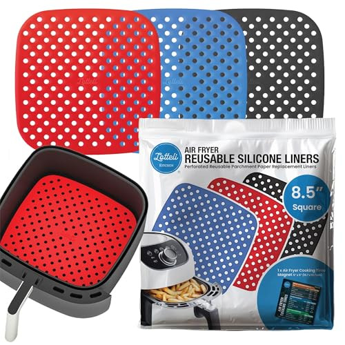 LOTTELI KITCHEN Herbruikbare Siliconen Airfryer Liners 3-delige Set, 8,5 inch Vierkant, Non-Stick en Vaatwasserbestendig