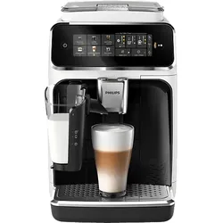 PHILIPS EP3343/50 Serie 3300 LatteGo 5 Kaffeespezialitäten Kaffeevollautomat Weiss, Klavierlack-Schwarze Arena, Edelstahl Abtropfschale