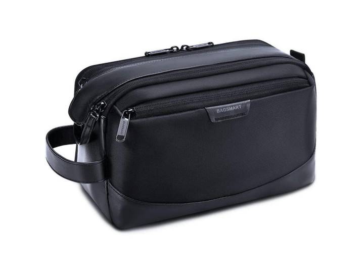 Kulturbeutel Kunstleder Schwarz, Kunststoff, 13x16x28 cm, Badaccessoires, Kosmetikdosen