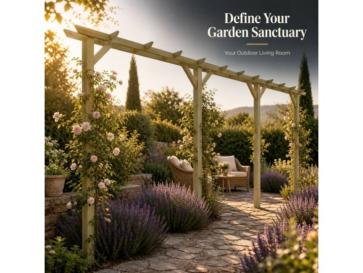 Pergola de jardin en bois 410x40x203 cm, auvent d'ombrage pour terrasse extérieure