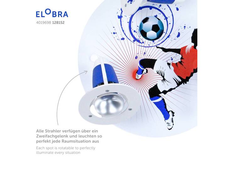 Elobra Deckenlampe Soccer, dimmbar, blau, für Kinderzimmer, Holz, Deckenlampe