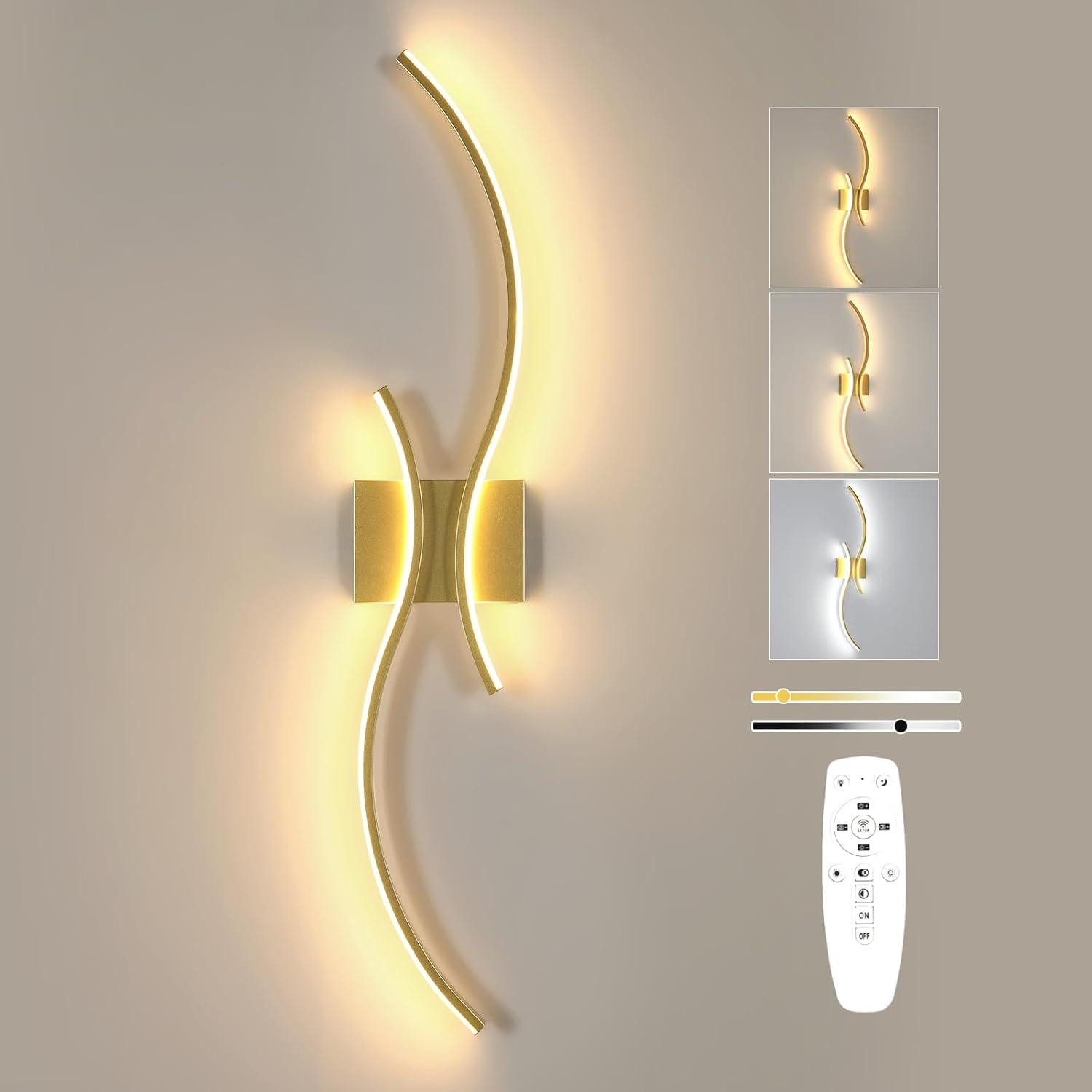 Comely LED Wandlamp, Dimbaar, 32W, Goud, 80 cm