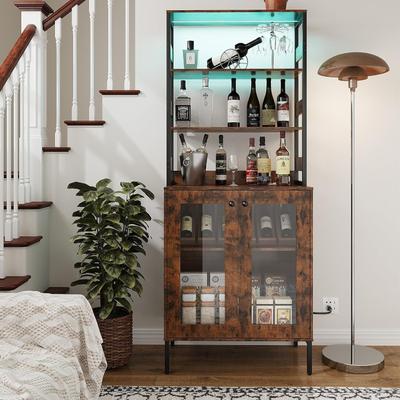 Garvee Bar Cabinet with LED Lights, 67 in Tall Wine Bar Cabinet Liquor Cabinet - 27.5 x 15.7 x 67 inches