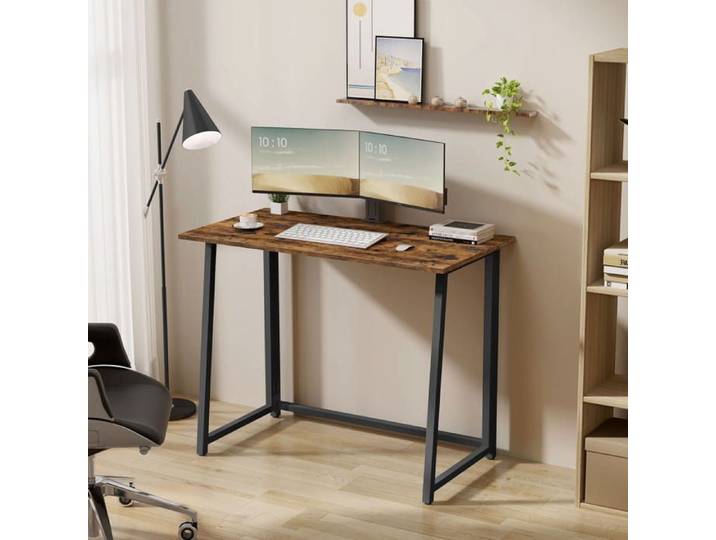 Bureau d'ordinateur - 80x40x75 cm - Bureau droit taille compacte - Pliable - Table d'ordinateur télétravail - Rustique Noir