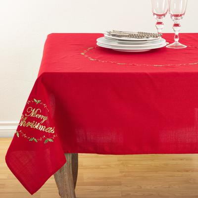 Saro Lifestyle Merry Christmas Embroidered Design Holiday Tablecloth