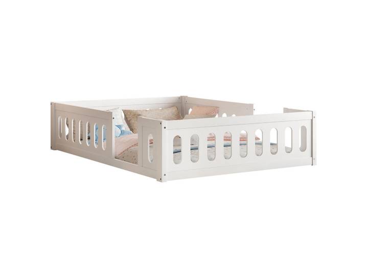 Redom Kinderbett 140/200 cm als bodennahes Plattformbett mit Schutzgeländer aus Holz, Weiß, 140x200 cm, Babymöbel & Kindermöbel, Kinderzimmer & Jugendzimmer, Kinderbetten