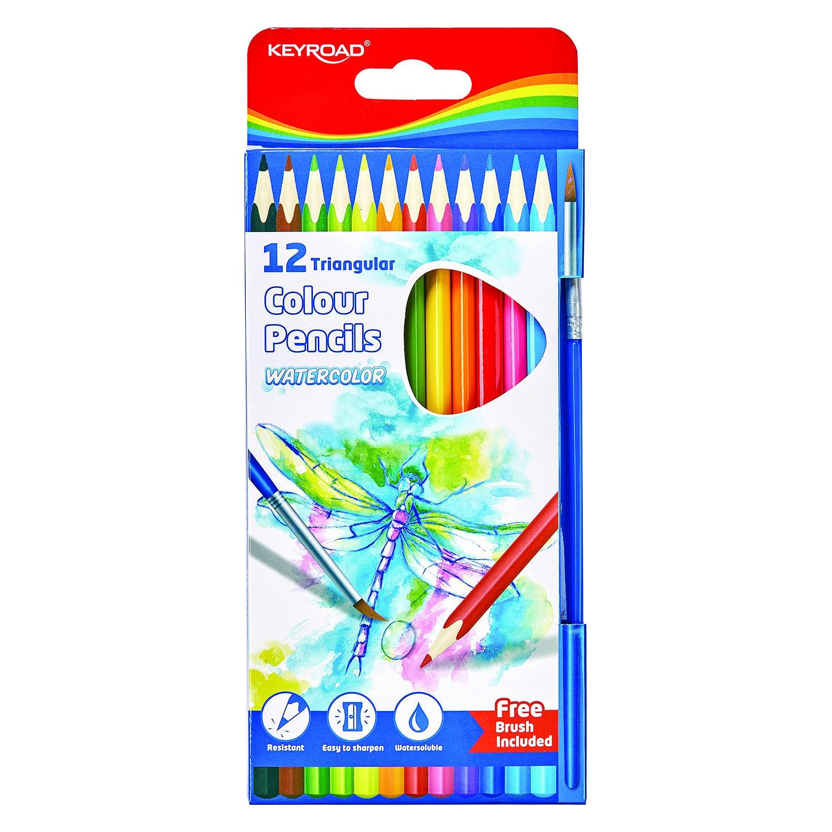 Keyroad Bleistifte, dreieckig, aquarell, mit pinsel, 12 stück, anhänger, farbmischung (12x) (41948689)