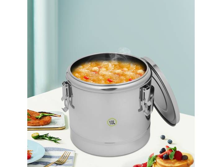 Chauffe-aliments 10L avec couvercle, récipient à soupe isolé en acier inoxydable, chauffe-poils Commercial pour Restaurant, cantine, hôtel