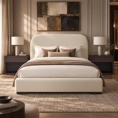 Manhattan Comfort Clifton Transitional Rounded Edge Upholstered Bedroom Bed