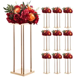 VEVOR Hochzeitsblumenständer 200x200x600 mm, 10 Stk. Blumenhocker mit Metallablage & zylindrischen Beinen, Pflanzenhocker für Hochzeiten Partys Geburtstage Zuhause, Tischdekorationsständer, Roségold