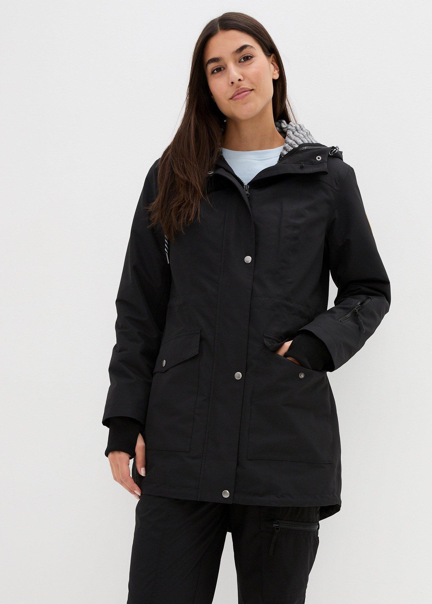 bonprix wasserdichte 3in1 Longjacke mit praktischen Taschen, schwarz, Gr.48, Wasserdichter 3 in 1 Parka und praktischen Taschen, aus Fleece