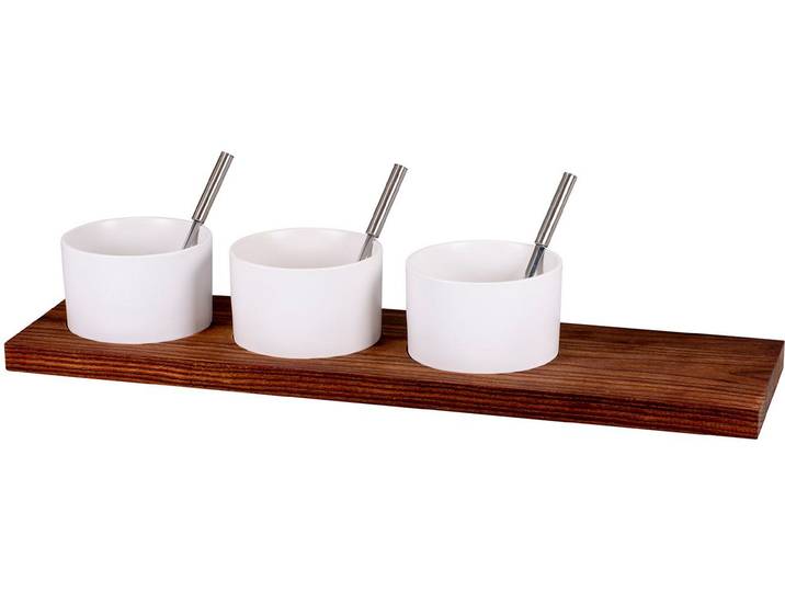 Snackschale KADASTAR Trio gross , weiss (dunkelbraun), B:14cm H:2cm L:14cm Ø:10cm, Holzwerkstoff, Schüsseln, Snackschale
