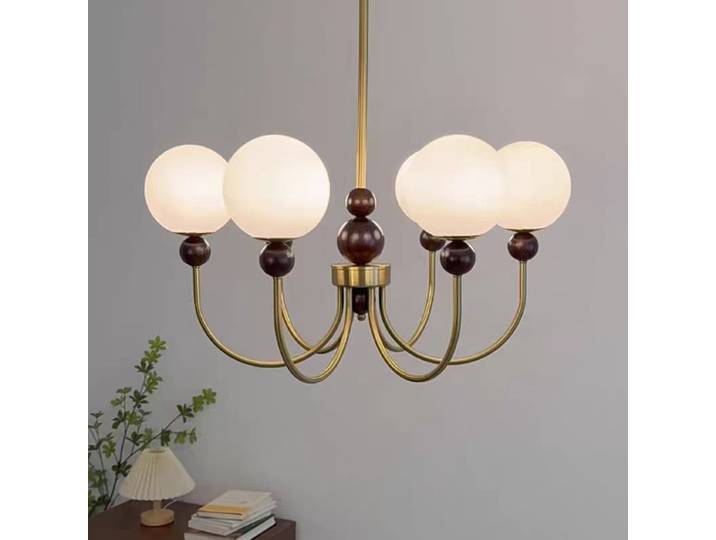 Lustre en bois français lampe boule de verre de haricot magique américain rétro salon et salle d'étude bureau loft chambre lampe médiévale