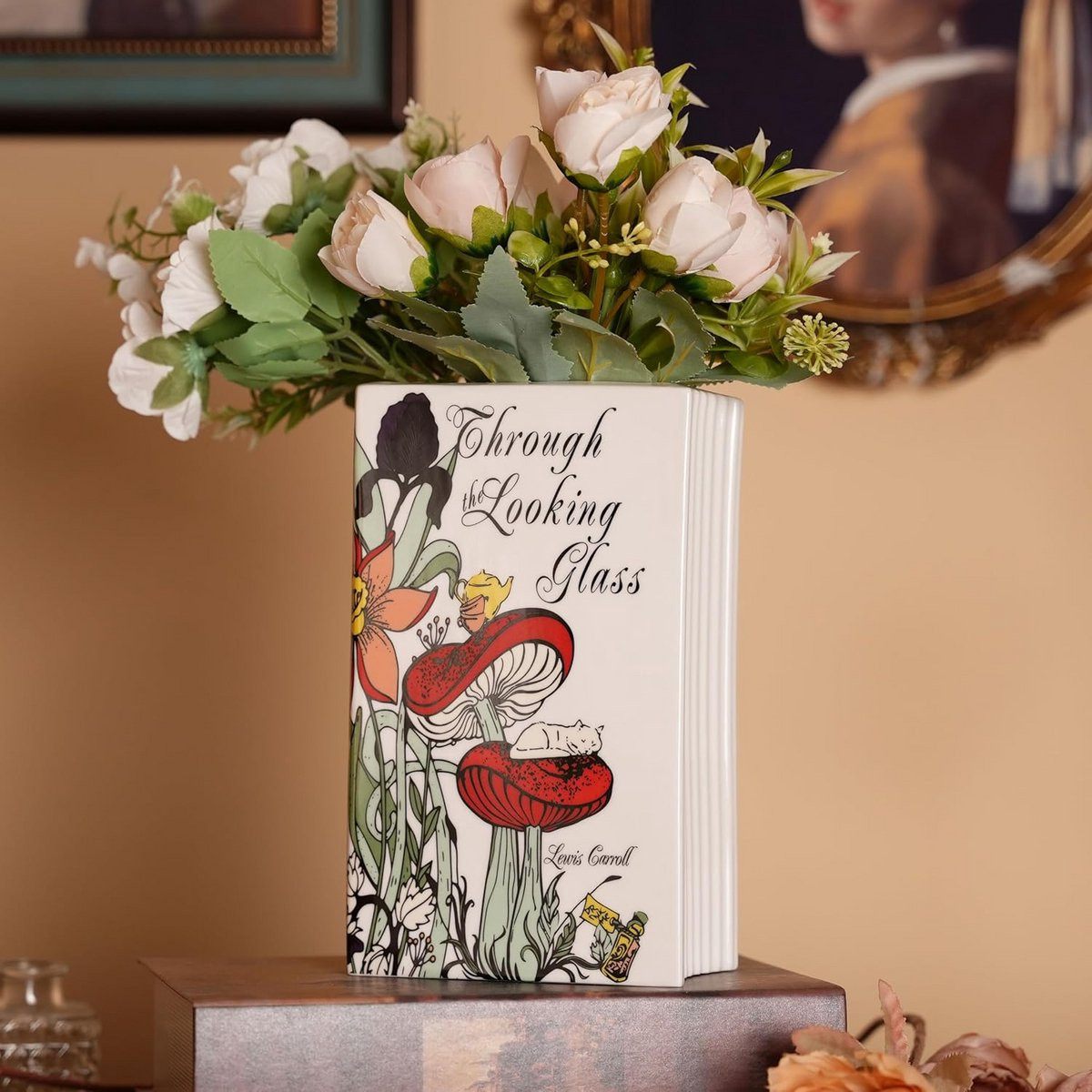 Decoratieve Keramische Boekvaas voor Bloemen en Boekenplank Decoratie