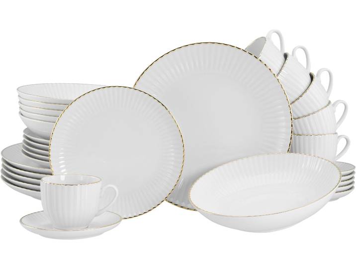 Kombiservice CREATABLE Allegra Goldband, Service 30-tlg. , goldfarben, 30, Porzellan, Geschirr-Sets, Kombiservice, Klassisch, Elegant, Von Hand gemalter Goldrand