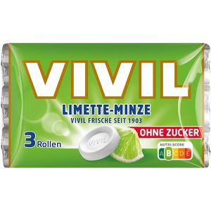 Vivil Kräuterbonbons Limette-Minze, zuckerfrei, je 28g, 3 Rollen, 84g