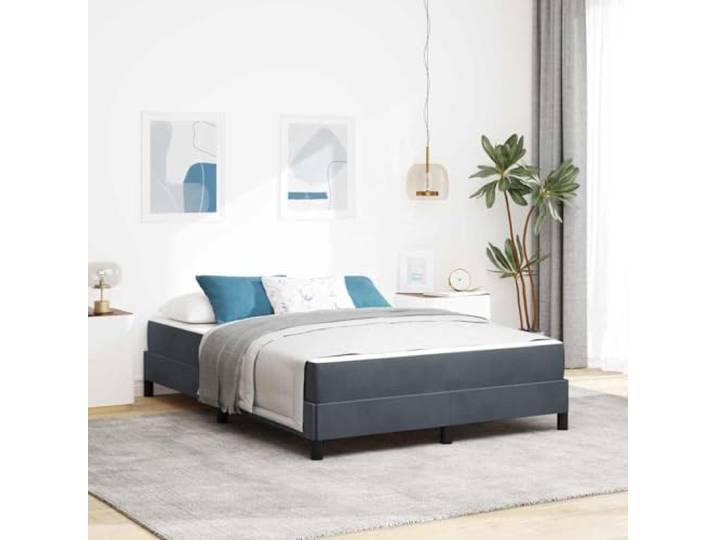 KTHLBRH Doppelbett Dunkelgrau 160 x 220 cm mit Matratze Technischer Holzrahmen, weicher Stoff, mittlere Härte, Unterstützung 280 kg